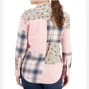 Style & Co Cotton Patchwork Boyfriend Shirt in Pink Abstract Floral M‎